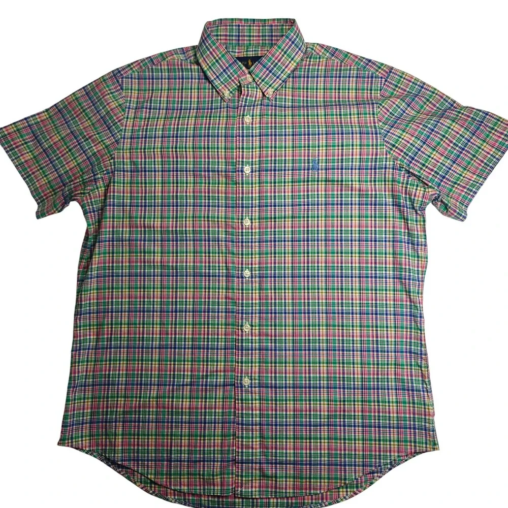 Polo Ralph Lauren Mens Medium Classic Fit Plaid Short Sleeve Button Down Shirt